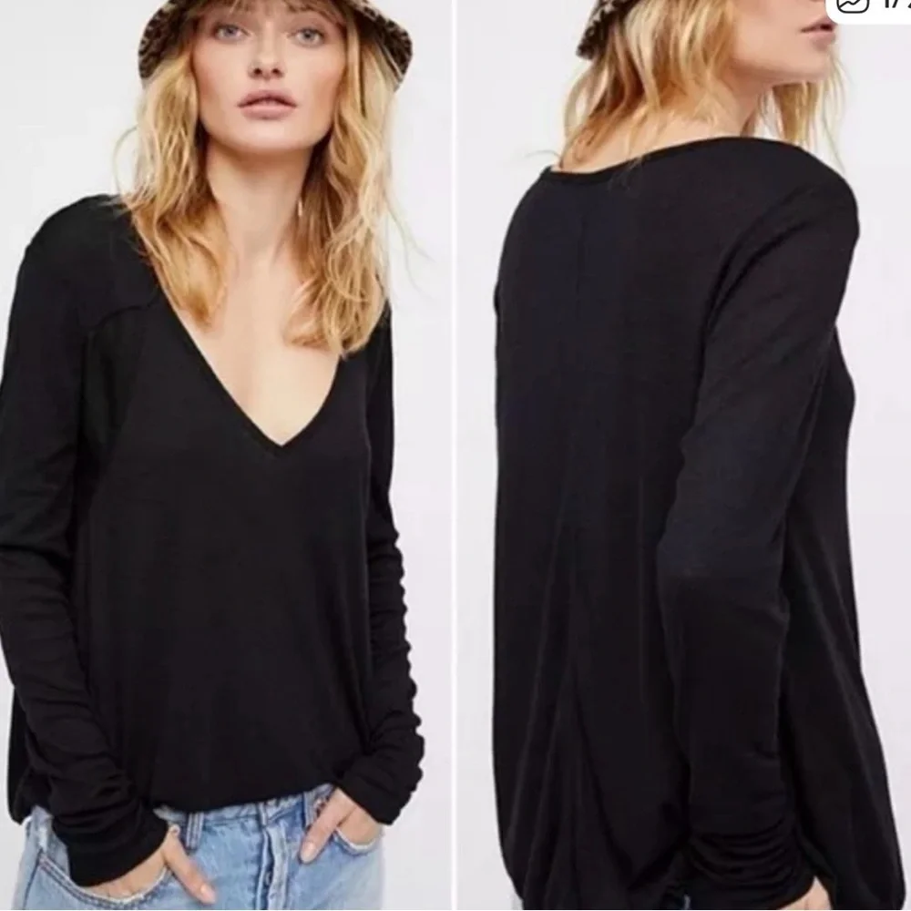 Free People intimately rock the boat Black V-Neck Long Sleeve Tee XS